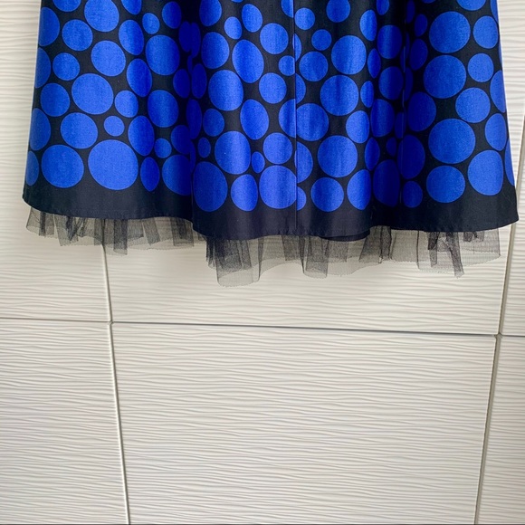 Strapless Dress, Black with blue polka dots. - Picture 7 of 11